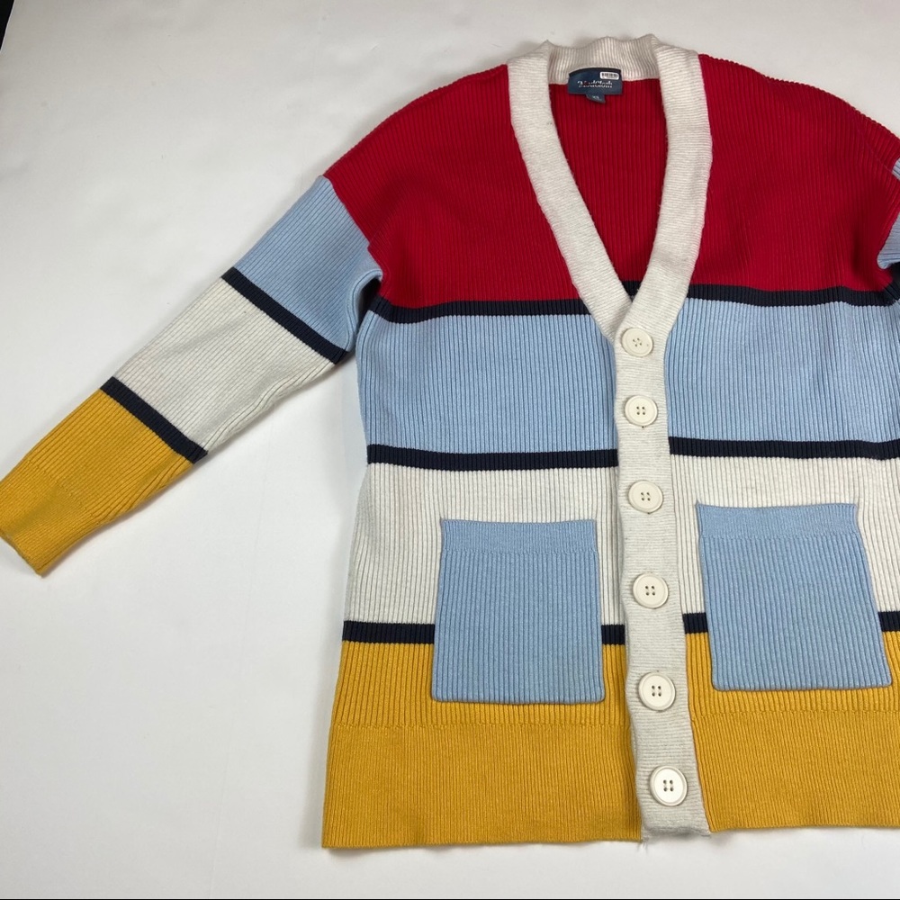 Modcloth Colorblock Cardigan - Red, Blue, Yellow, Cream